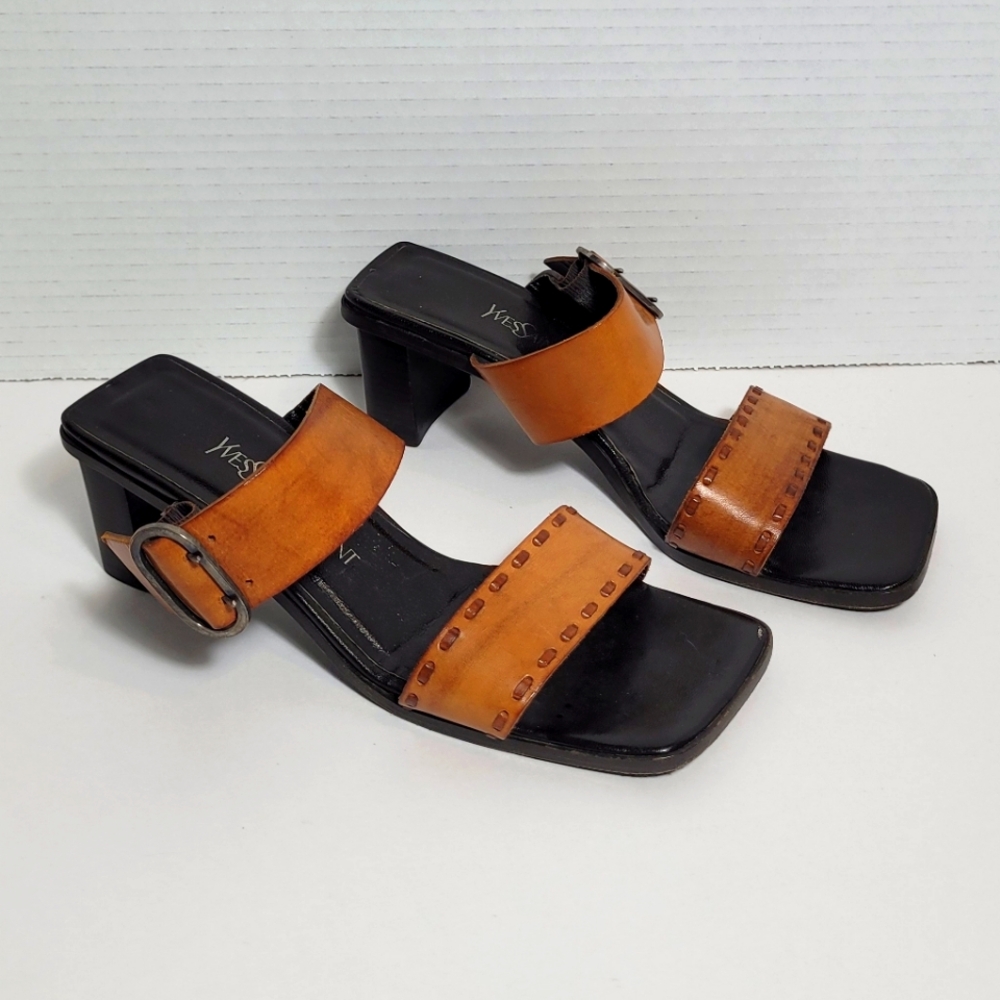 Yves Saint Laurent Dual Strap w Buckle Square Toe Vintage Leather Sandals 6.5Med - Picture 8 of 8